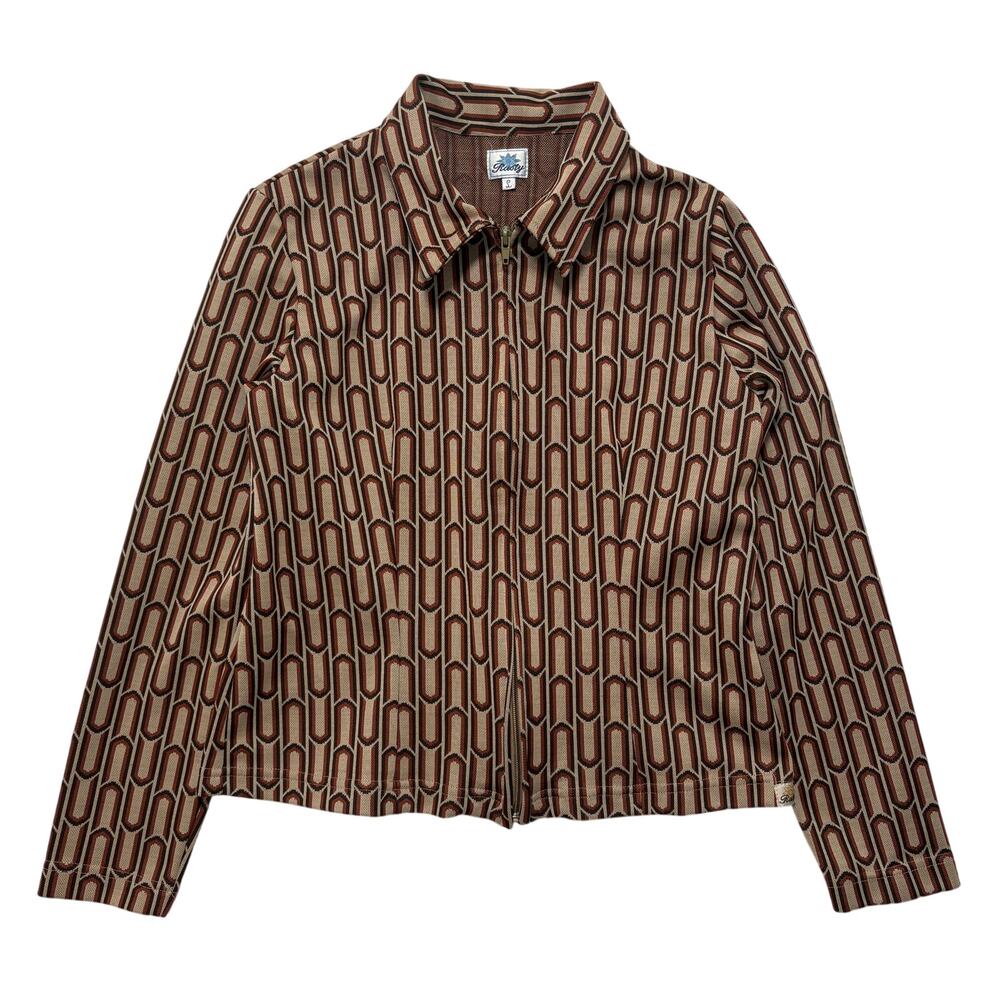 VTG 80’s Rusty Surboards Groovy Geometric AOP Zip Up Jacket Men’s L Brown Beige